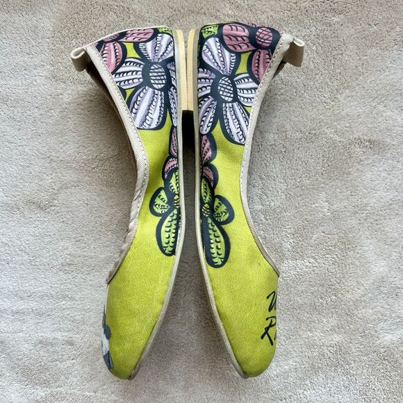 Rockit “White Rabbit” Green Printed Leather Ballet Flat Shoes Women EU 38 US 7.5 - Picture 6 of 16